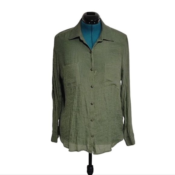 Signature Studio Boho Beachy Lightweight Button Down Shirt Floral Back Size 1X - Picture 2 of 11
